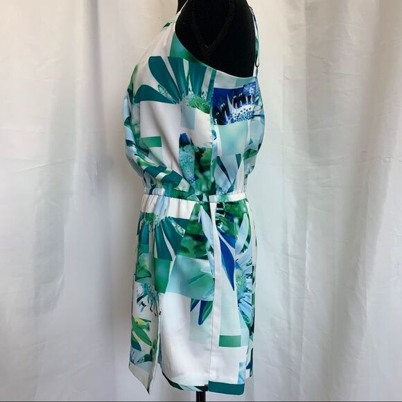 CECE by Cynthia Steffe tropical floral wrap romper blue green Sz 8 NWOT - Picture 5 of 13